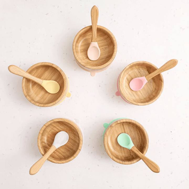 Classic Bamboo Suction Bowl + Spoon - Light Teal