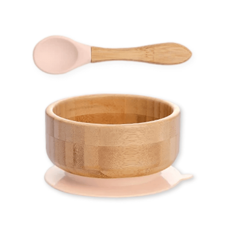 Classic Bamboo Suction Bowl + Spoon - Peach