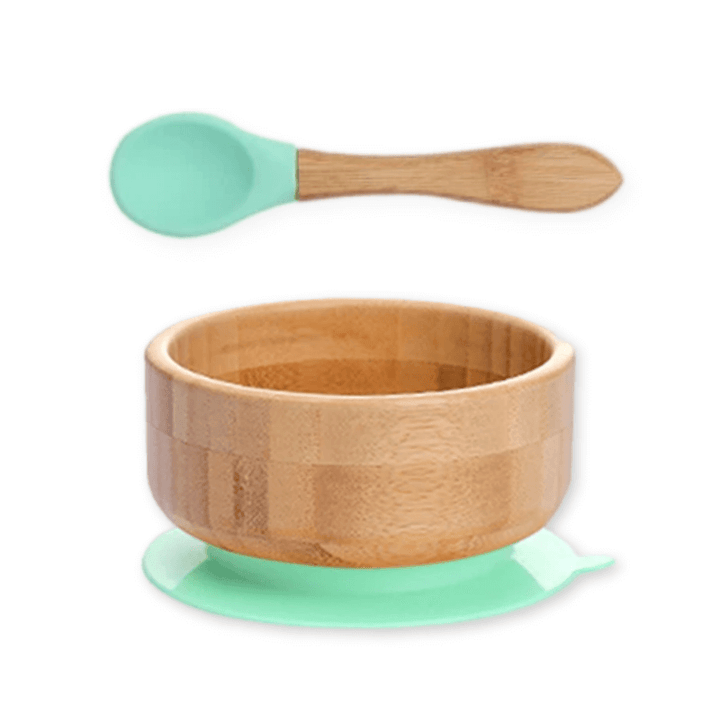 Classic Bamboo Suction Bowl + Spoon - Light Teal