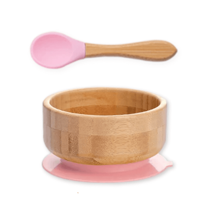 Classic Bamboo Suction Bowl + Spoon - Light Rose
