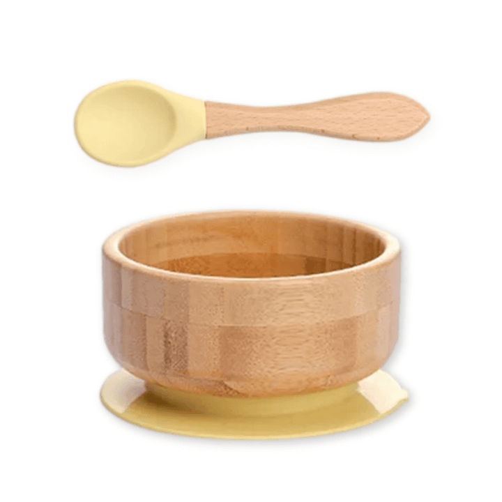Classic Bamboo Suction Bowl + Spoon - Marzipan