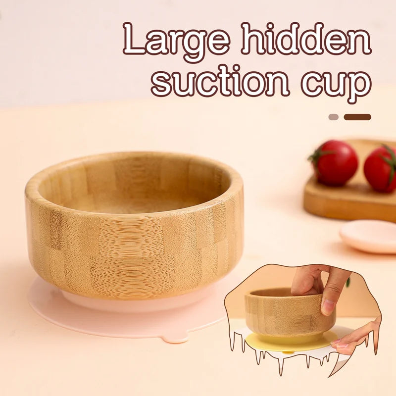 Classic Bamboo Suction Bowl + Spoon - Light Rose