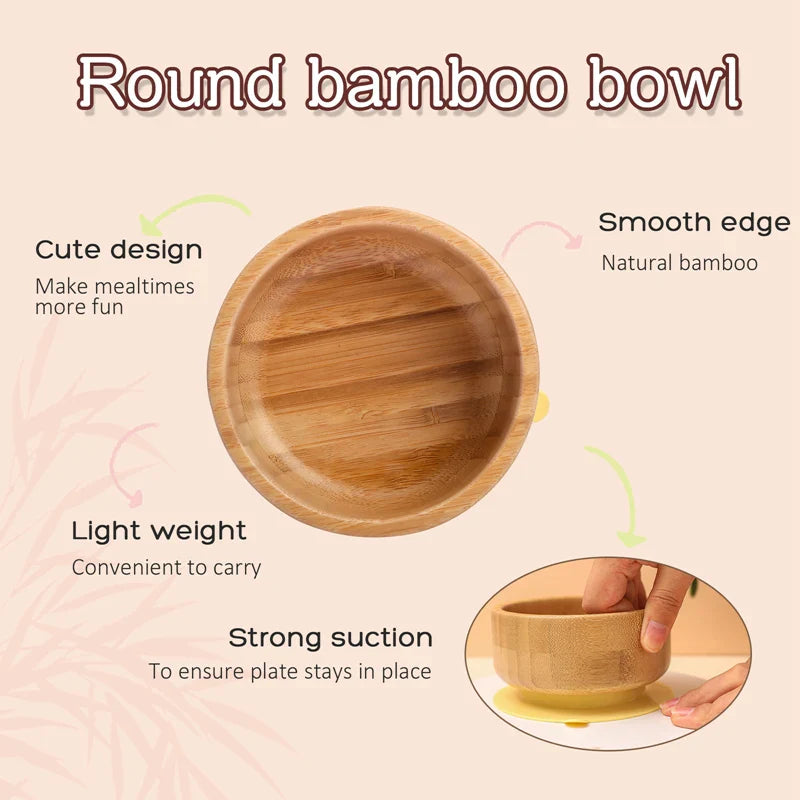 Classic Bamboo Suction Bowl + Spoon - Alaska Marble