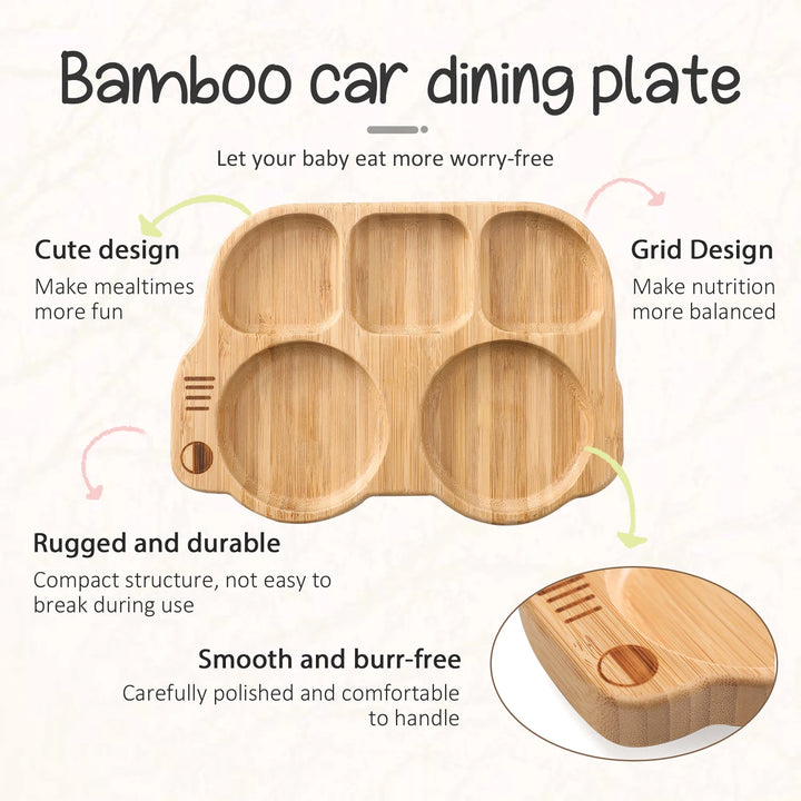 School Bus Bamboo Suction Plate Set