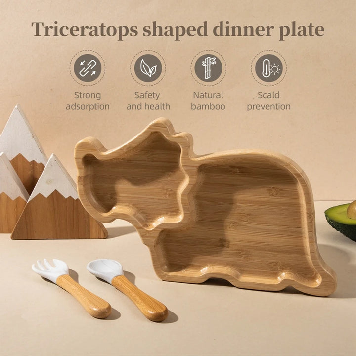 Triceratops Bamboo Suction Plate Set