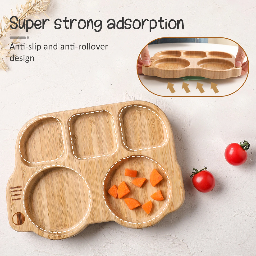 School Bus Bamboo Suction Plate Set